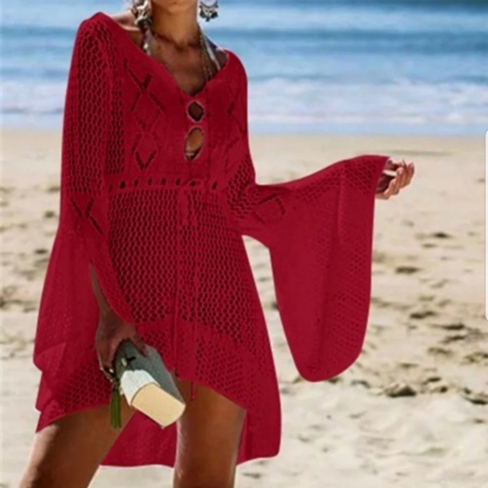 High Quality Crochet Knitted Beach Dress Orange - Picture 10 of 16
